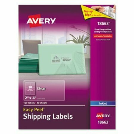 AVERY DENNISON EASY PEEL MAILING LABELS FOR INKJET PRINTERS, 2 X 4, CLEAR, 100PK 18663